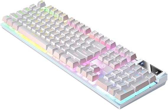 Wired Floating Gaming Keyboard Light Up USB Keyboard Mechanical Keyboard Touch RGB Backlit Keyboard Gaming Accessories Portable Computer Keyboard Cool Things Birthday Gift for Men Women C
