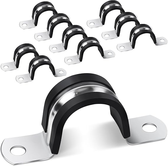 Pipe Strap Clamp Ø 25 mm,10Pcs Saddle Clips mit Cushioned | 304 Stainless Steel U Clips Rigid Conduits Clip, 2 Holes U Shaped Brackets Insulated Tube Clamp for Pipe Fixing Home Gardens