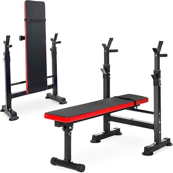 BalanceFrom Adjustable Folding Multifunctional Workout Station Adjustable Olympic Workout Bench with Squat Rack