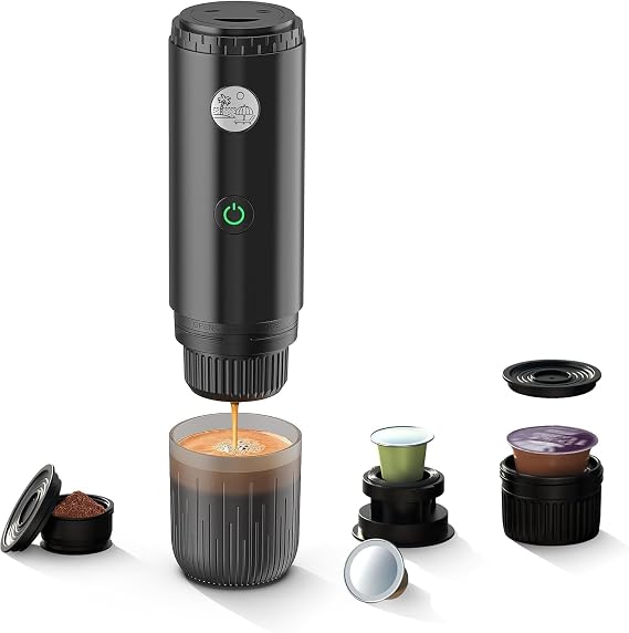 3-in-1 Portable Electric Espresso Machine Self-Heating,Black