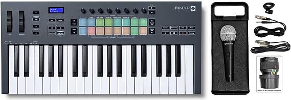 Novation FLkey 37 Bundle: 37-Key MIDI Music Production Keyboard Controller for FL Studio, RMC-XLR Metal Handheld Wired Dynamic Microphone w/2 OFC Cables, 2-items