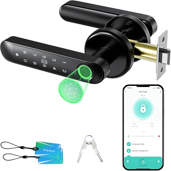 Smart Door Knob with Fingerprint Lock - 5-in-1 Keyless Entry (Fingerprint/App/Code/IC Card/Key) Biometric Door with Auto-Lock Easy Install for Home/Bedroom