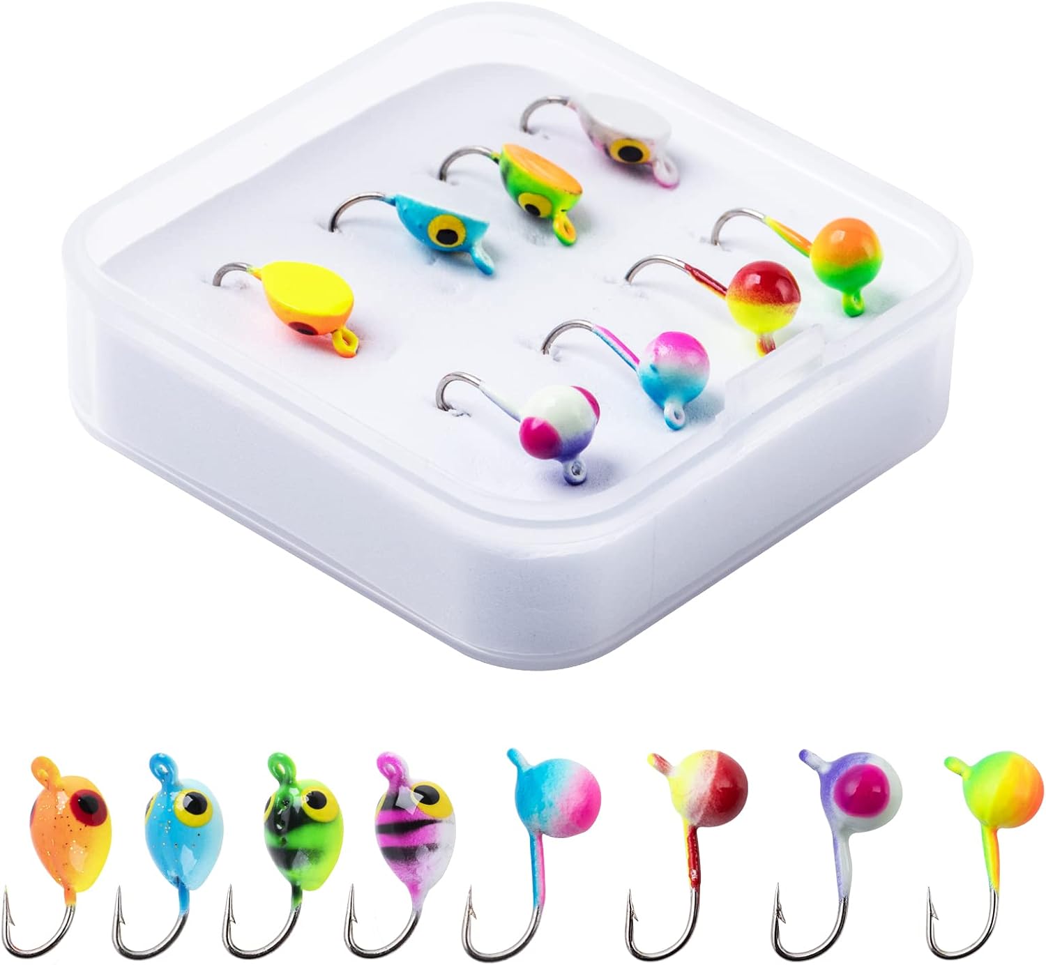 Goture Ice Fishing Jig Set Ice Fishing Lures for Panfish Crappie Sunfish Perch Walleye Pike Bluegill Sunfish Jig Head Hook Set