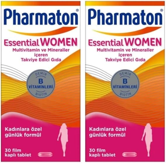 Pharmaton Essential Women, 30 Tablet (Biotin, Demir, Vitamin B, Multivitamin ve Mineraller) (2 paketi)