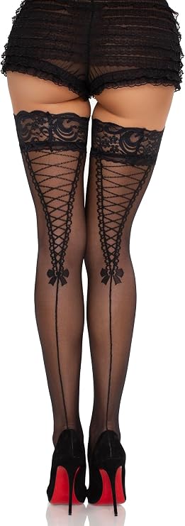 Leg Avenue Women's Contrast Color Sheer Backseam Thigh Highs