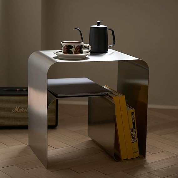 Small End Table with Storage Shelf, Night Stand, Side Table Living Room, Accent Table, Metal End Tables Bedroom, Modern Simplistic Coffee Table