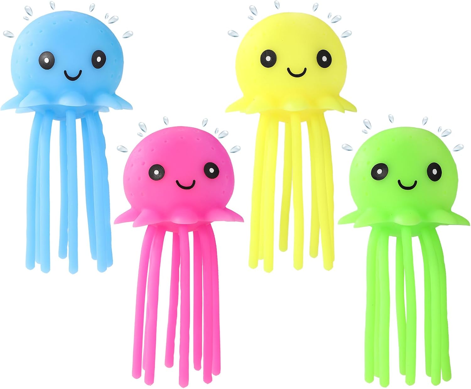 4 Pcs Octopus Water Balls, Novelty Rubber Smile Octopus Splash Balls Cute Floating Kids Bath Toys for Kids Pool Stress Toy Gift Bag FillersYellow, Pink, Green, Blue