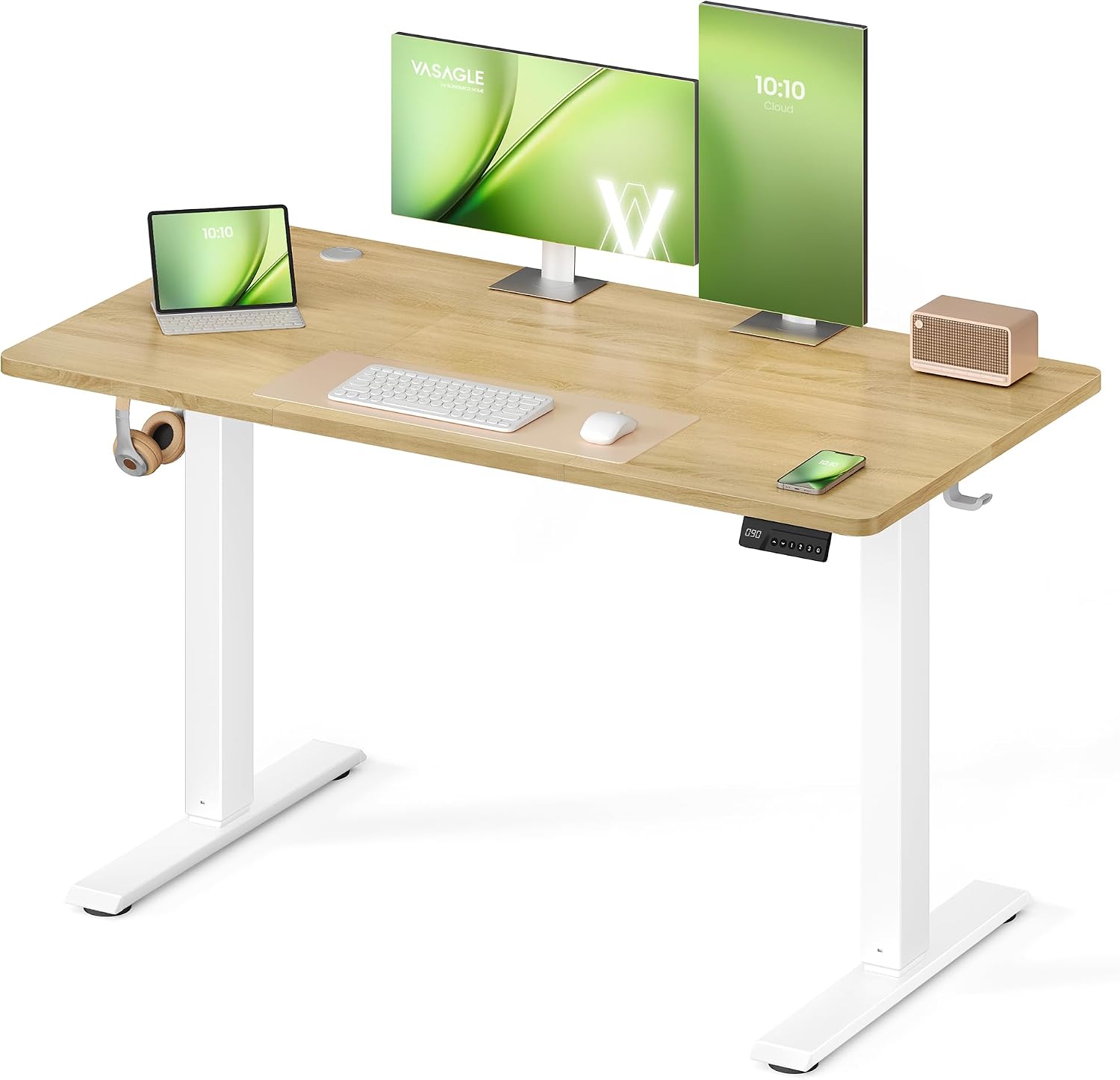 VASAGLE Electric Standing Desk, Height Adjustable Desk, Sedentary Reminder, 4 Memory Heights, for Home Office, 120 x 60 cm, Golden Oak LSD312YA01
