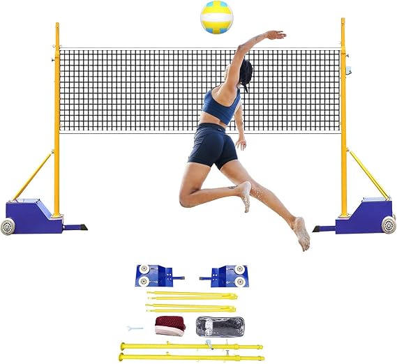 Heavy Duty Volleyball/Badminton 2 in 1 Net Set,Volleyball/Badminton Net Poles for Backyard, 5ft-6.8ft Adjustable Height,for Adults Kids Stadium