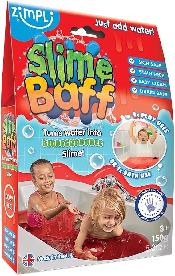 ZIMPLI - Slime Baff Red, 1 Bath or 4 Play Uses, Just add water to create gooey slime, Tuff Tray Accessory, Gift for Boys & Girls, Certified Biodegradable, UK Made