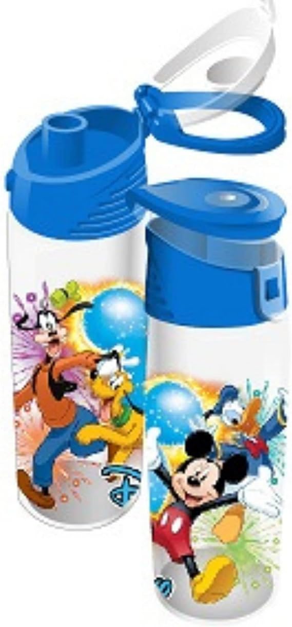 Jerry Leigh Mickey Mouse and Friends Flip Top Water Bottle, Blue Firework Collectible Disney Cups and Novelty Gifts for Men or Women, 24 Ounces