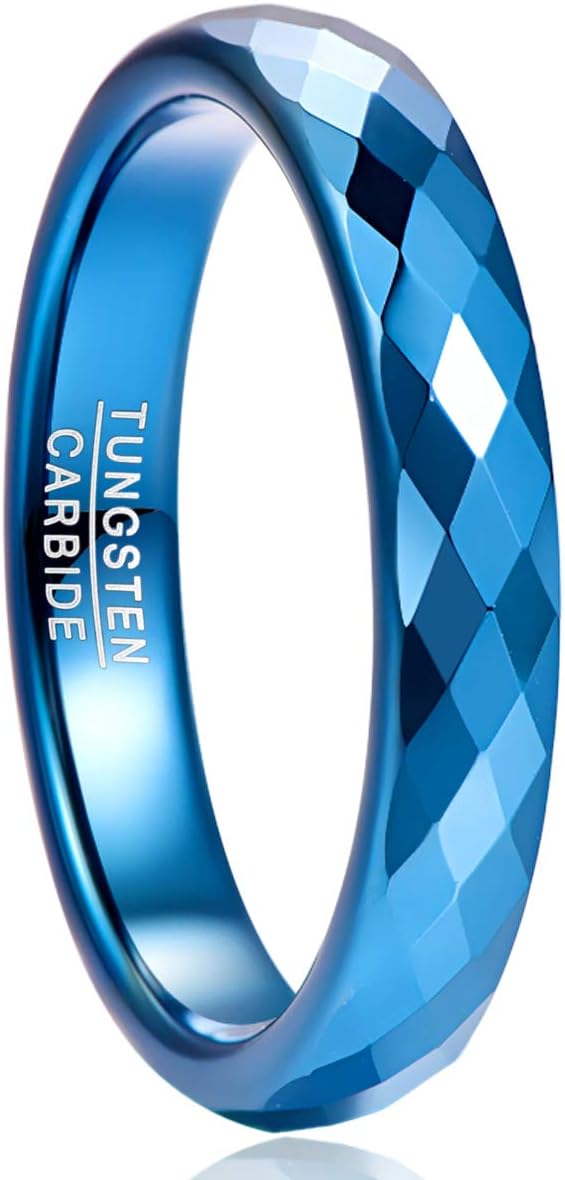 NUNCAD 4mm Tungsten Ring for Men Classic Black/Rose Gold/Blue Wedding Bands Ring Faceted Domed Style Comfort Fit Size L1/2 to Z+1