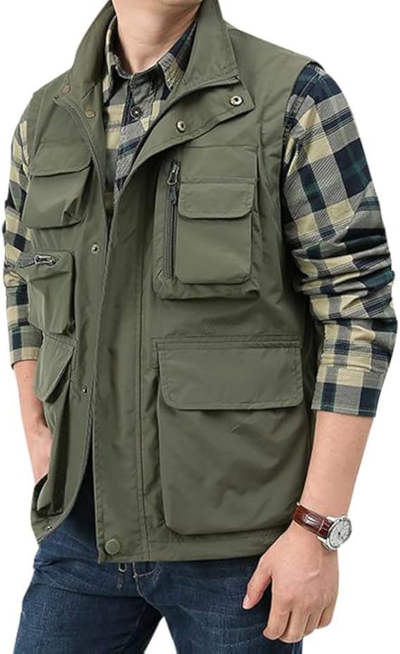 Yimoon Mens Utility Fishing Vest Lightweight Safari Cargo Vest