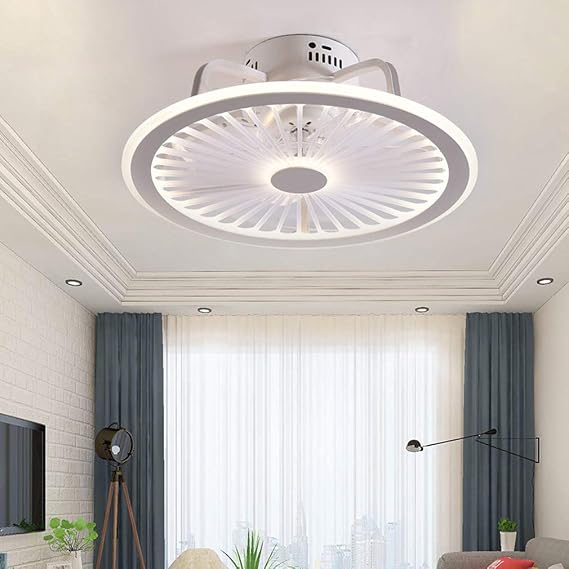 Mute Ceiling Fan with Lighting LED Light App and Remote Control Ultra-Thin 18CM Ceiling Lamp Invisible Quiet 40W Dimmable Fans Ceiling Lights for Living Room Bedroom Lighting,White [Energy Class A++]