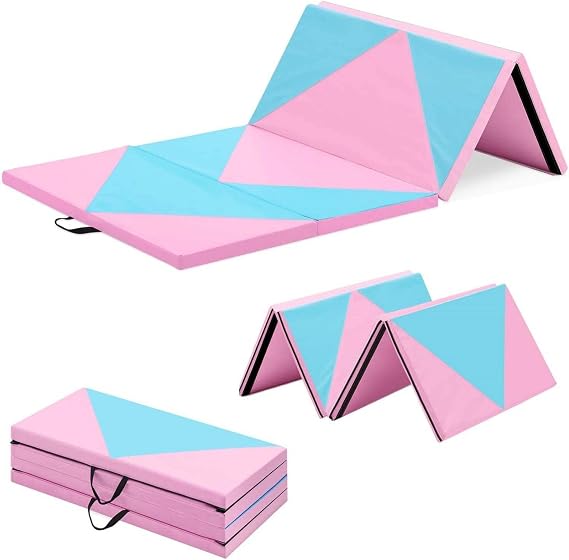 Folding Gymnastics Mat, Multi-Size 6' /8' /10' Length Exercise Mat with Hook & Loop Fastener or Folding Gym Mat Tumbling Mat Yoga Mat - Exercise Aerobics Mats Stretching Fitness for Outdoor & Home Gym Fitness