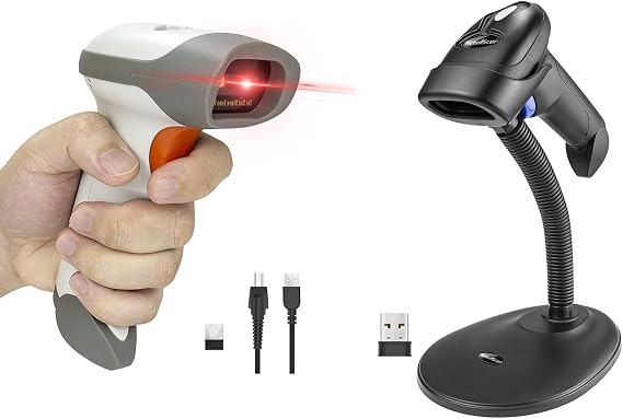 NetumScan Wireless 1D 2D Barcode Scanner with Stand & Bluetooth 2D Barcode Reader for Warehouse POS and Computer