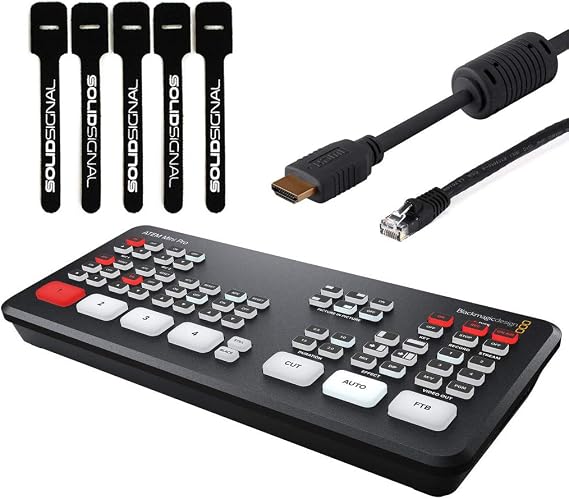 Blackmagic Design ATEM Mini Pro HDMI Live Stream Switcher Bundle with 6 HDMI Cable, 7 Cat5e Cable, and 5-Pack of SolidSignal Cable Ties (SWATEMMINIBPR)