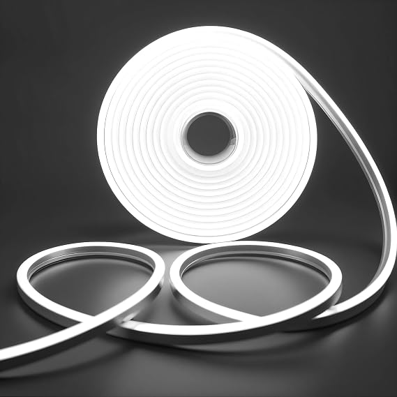 Neon LED Strip 2m/6.6ft - Flexible Cold White 6000K Waterproof IP65 Rope With Power Supply for Bedroom, Indoor & Outdoor