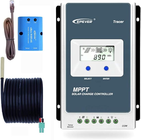 EPEVER MPPT Solar Charge Controller Tracer AN Series 10A/20A/30A/40A with 12V/24V DC Automatically Identifying System Voltage(30A+Wifi+RTS)