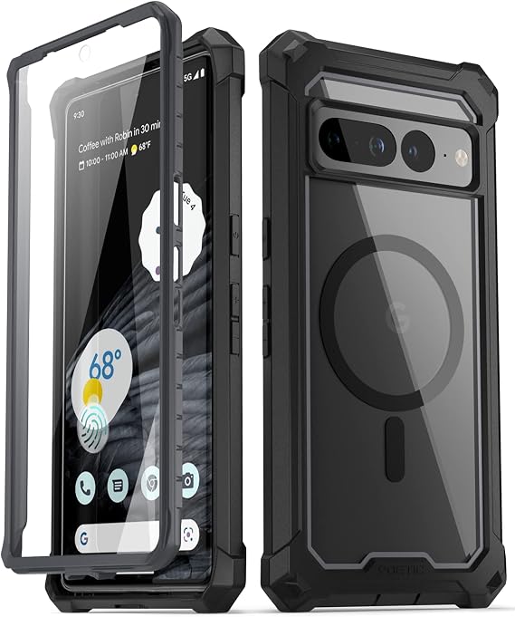 Poetic Guardian MagPro Case Compatible with Pixel 7 Pro,[Compatible with MagSafe], Built-in Screen Protector Work with Fingerprint ID, Full Body Hybrid Shockproof Protective Rugged Case, Black/Clear