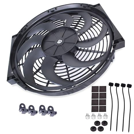 16" Universal High Performance Radiator Cooling Fan 12V 80W – Electric Slim Fan with 10 Blades | Push Pull High Performance Engine Fan with Mounting Kit for Cars & Trucks (Black)