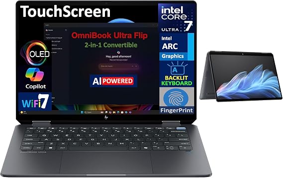 HP OmniBook Ultra Flip (NextGen Spectre X360) 2-in-1 Laptop 14" Touch OLED 3K (Intel Ultra 7-256V (Beat Ultra 7-155H), 16GB LPDDR5X, 1TB SSD, Backlit KB, 2 Thunderbolt 4, WiFi 7, Win11H) w/Hub