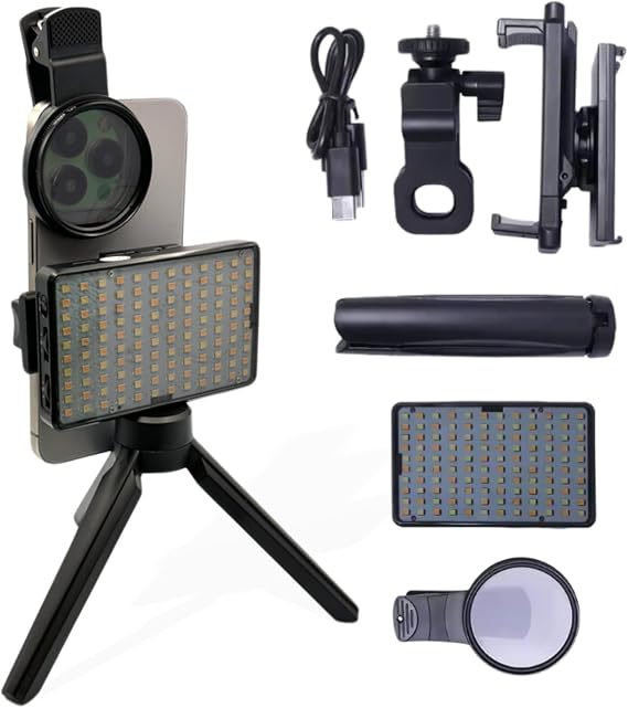 Tattoo Light kit, 120 LED Wicks, Polarized Lens for iPhone with 52mm CPL Lens Filter, Adjustable Tripod, Dual Clips, Suitable for Tiktok Photography, Tattoo and Jewelry