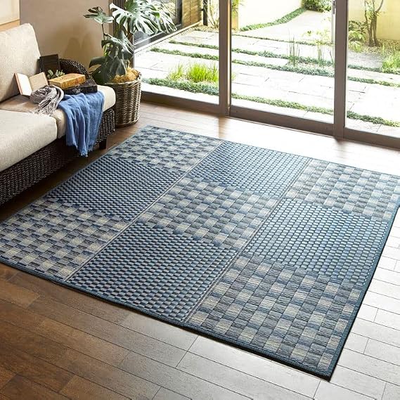 EMOOR Japanese Tatami Rug KIHACHI, 70.9 x 70.9 in, (Blue), Rush Grass Foldable Igusa Area Rug Water Repelling Japanese Futon Mattress Meditation Yoga Zen