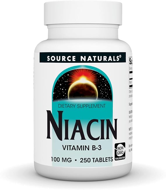 Source Naturals Niacin, Vitamin B-3, Non-GMO, 100 mg - 250 Tablets