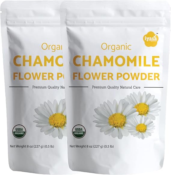 Organic Chamomile Flowers Powder 16oz - Chamomile Tea Organic Food Grade - Baking, Cooking & Cold Drinks - DIY Face Masks, Skin & Hair Care - USDA Organic Powder by Iyasa Holistics