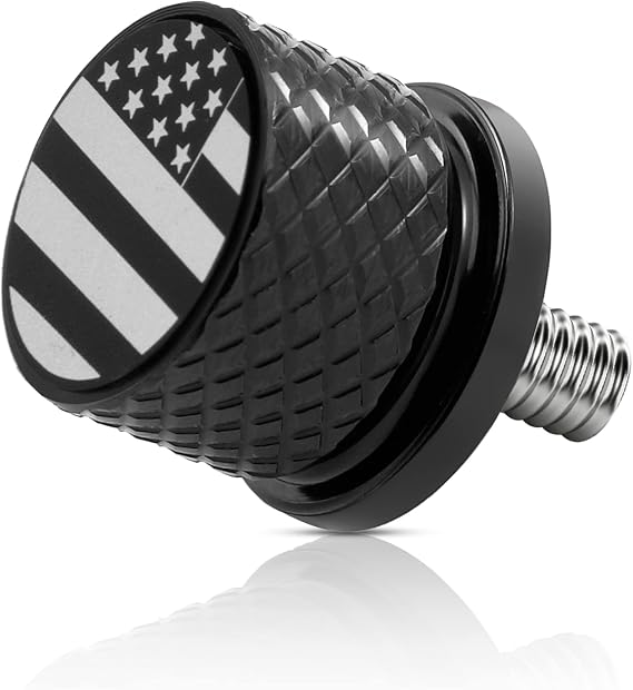 Black Stainless Knurled Fender Rear Seat Bolts Screw American Flag Pattern Grade 1/4"-20 Thread Quick Mount Compatible with Harley Touring Softail Dyna Sportster CVO Fatbob 1996-2025