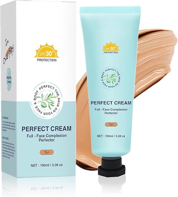 Body Coverage Perfector with SPF 30+, All-Over Complexion Perfector CC Cream, Full Coverage Foundation & Concealer Cream, Waterproof, Long-Lasting for Shimmery Face & Body (Tan)