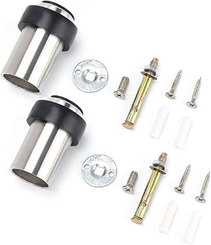 Door Stoppers, Floor Mount Door Stop 65mm Modern Doorstops Stainless Steel Cylindrical Floor Door Stopper for Wall Mounted Door Mounted, 2 Pack
