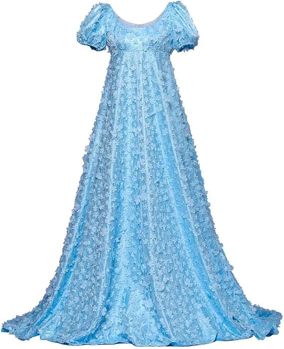Regency Dress Women High Waistline Puff Sleeve Lace Dress