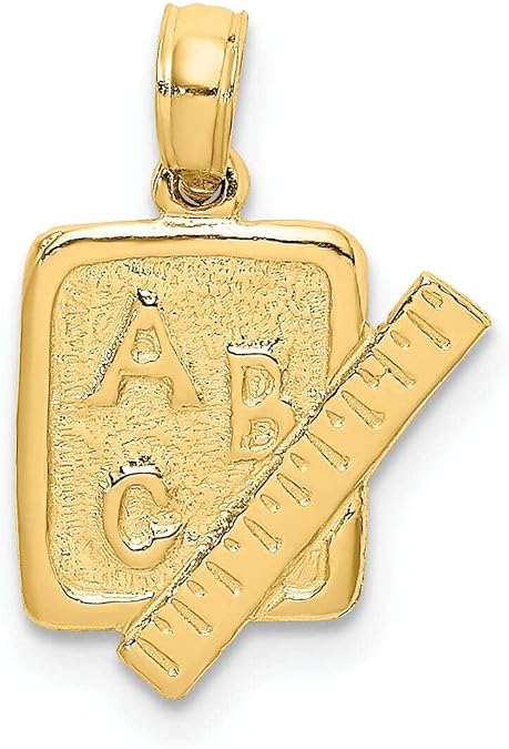 Bijou 14K Yellow Gold Textured Polished Finish School Book and Ruler Design Charm Pendant