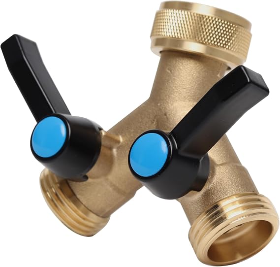Garden Hose Y Valve Hose Splitter,2 Way Heavy Duty Hose Splitter with Metal Extension Handles and Individual On/Off Valve,3/4-Inch Female Inlet and 3/4-Inch Male Outle(3.1"x3")