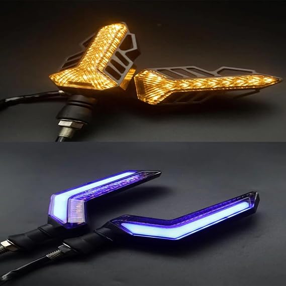 2 Personalized Modified Motorcycles With 2 Turn Signal LED Lights at the Front and Rear, Respectively