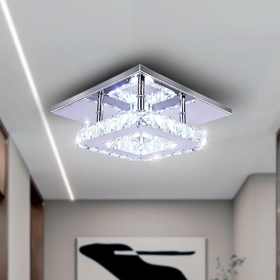 Small LED Crystal Ceiling Light Square Cool White [Energy Class E]
