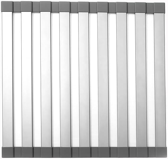 Mistifi Over-Sink Roll-Up Dish Drying Rack,Aluminum | 18x13in,Over-sink rack,9 Alu slats & silicone ends,33lb capacity,heat resistance to 400F,roll-up storage