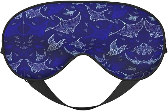 Soft Breathable Sleep Manta Ray and Fish Print Eye Mask,Light Blocking,Adjustable Strap,Sleep Mask for Travel,Night Work,Office