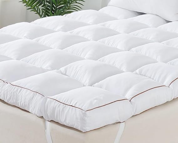 WhatsBedding 3 Inch Memory Foam Mattress Topper Queen Size Plus Thicked Down Alternative-Lined, 1700GSM Fluffy Shredded Memory Foam Filled Pillow Top, 4 Anchor Elastic Bands, 60x80in