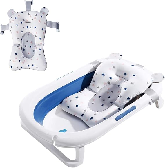 Baby Bath Cushion Pad Newborn Bath Bed Adjustable Baby Shower Mat Non-Slip Soft Mesh Padded Infant Bathtub Support Foldable Baby Bath Seat Back Body Pillow Infant Bather Floating Pad, 0-12 Months