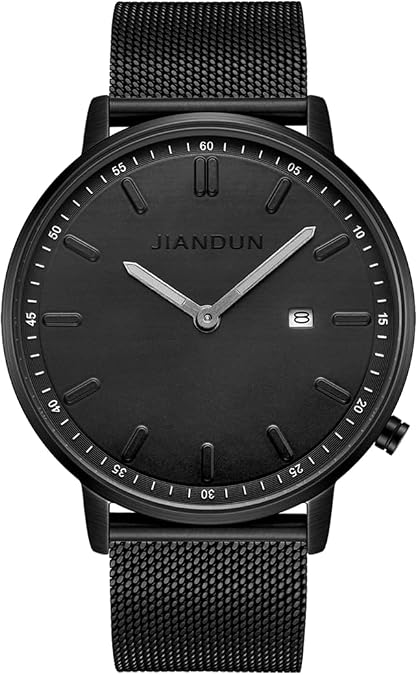 JIANDUN Mens Ultra-Thin Minimalist Wrist Watches for Men Dress Stainless Steel Mesh Band Waterproof(Gun Black)