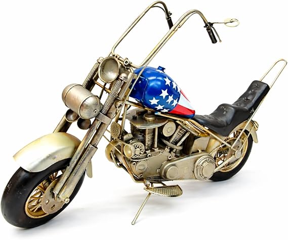 Vintage Metal Chopper Motosiklet Dekoru 40 cm – El Yapımı Eskitme Retro Motor Biblosu – Metal Motor Modeli Ev ve Ofis Dekorasyonu