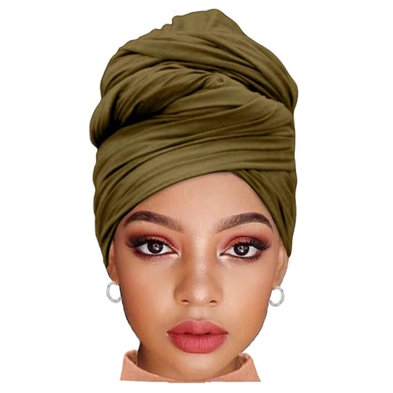 ZRQ 1 Pieces Army Green Stretch Hijab Extra Long Solid Color African Shawl Hair Scarfs Jersey Turban Fashion Head Scarf Soft Head Wraps for Black Women