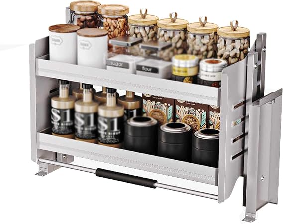 Pull-Down Cabinet Shelves, Adjustable Pull-Down Kitchen Wall Cabinet Storage Organizer 2 Tier Mounted Wall Cabinet Pull-Down Shelves System Tall Cabinet Pull-Down Shelves(Cabinet 800mm)