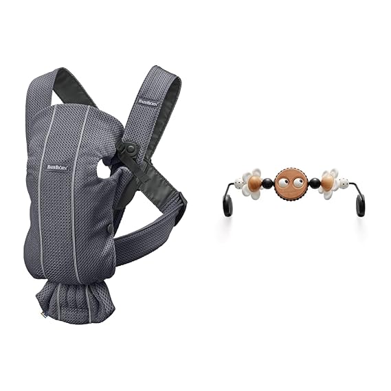BabyBjorn Baby Carrier Mini, 3D mesh, Anthracite and Toy for Bouncer, Googly Eyes Black & White