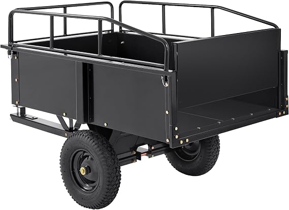Happybuy Heavy Duty Steel ATV Dump Cart, 750-Pound Capacity, 15 Cubic Feet Garden Utility Trailer with Removable Sides for Lawn Mower Tractor - Black