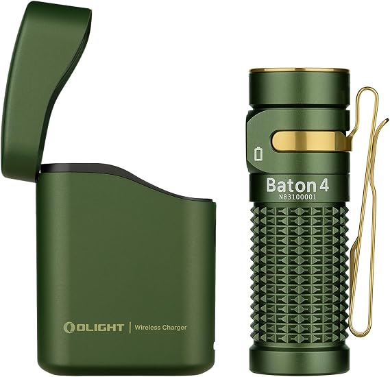 OLIGHT Baton4 EDC Flashlight Kit 1300 Lumens High Brightness with Charging Case, Compact Size with Indicator Lights and Intuitive Buttons, Suitable for Home Use or Outdoor Travel (Green) [Energy Class A+]