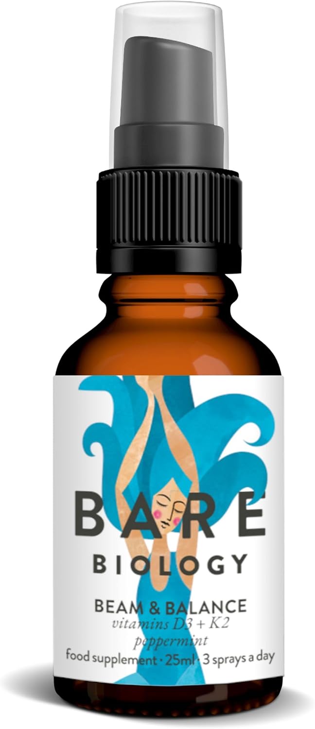 Bare Biology Beam & Balance Vitamin d3 k2 Peppermint Vegan Spray. Maximum Strength: Vitamin d3 4000 iu, with k2 Vitamin Supplements MK-7. Daily Support for Immunity, Bones, Teeth and Muscles.